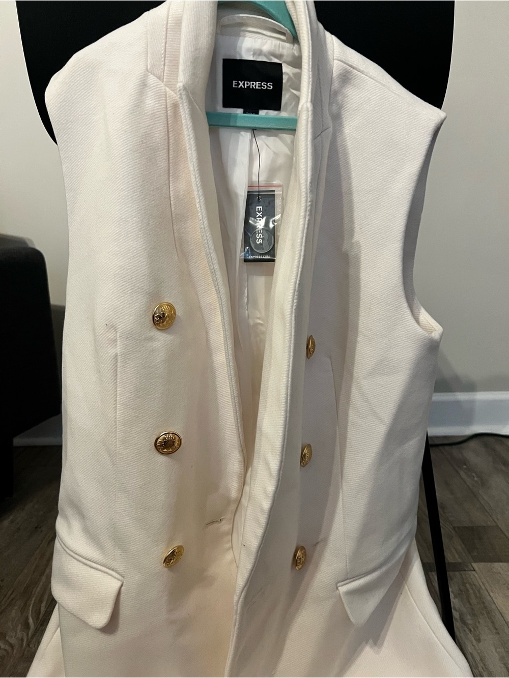 Express Cream Double-Breasted Sleeveless Blazer Vest with Gold Buttons